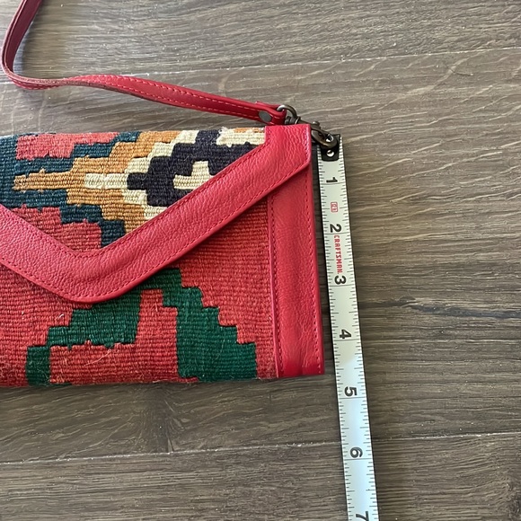 Red Leather Clutch With Aztec Print Embroidery - Picture 8 of 8